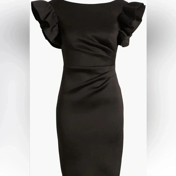 Eliza J Ruffle Sleeve Scuba Crepe Cocktail sheath dress black 6 - Picture 5 of 9